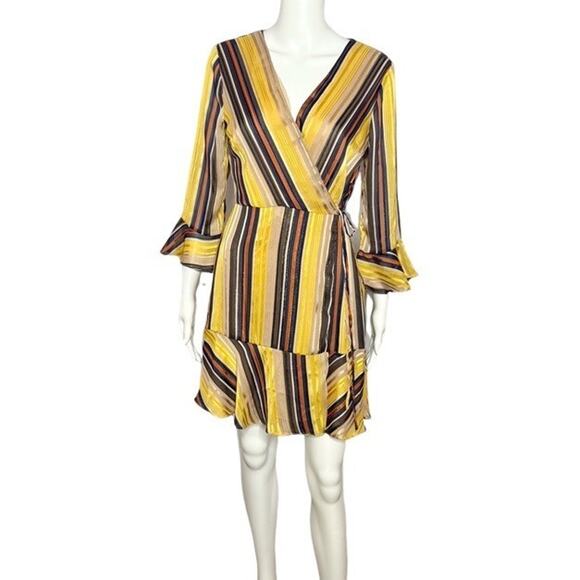 Miss Me Multicolored Striped Wrap Dress Ruffle Sleeves Size Medium - Picture 3 of 8